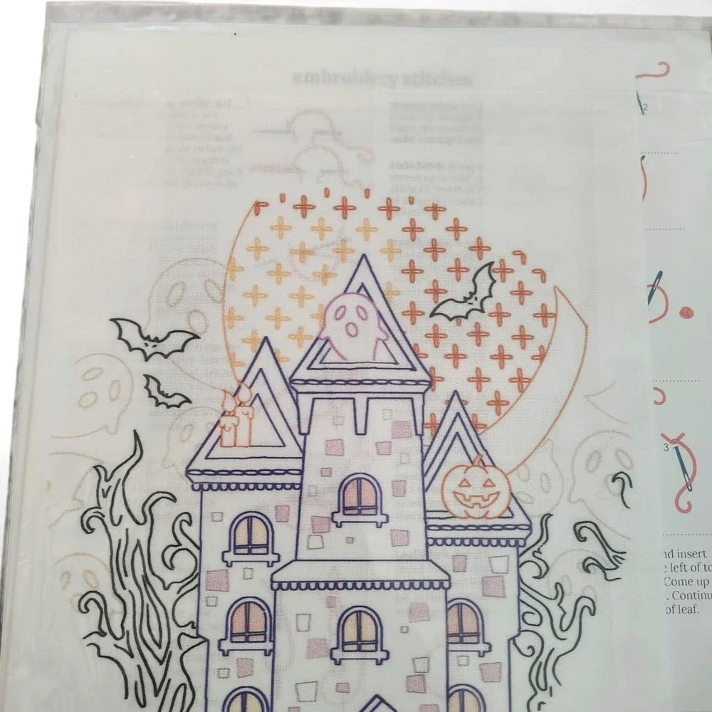 Stitched Stories Spooky House Embroidery Fabric Pattern & Guide Halloween Printe